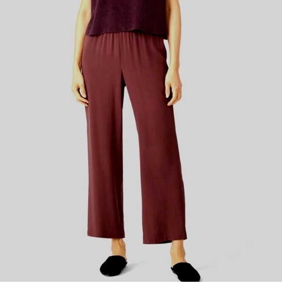 Eileen Fisher Pants - NWT Eileen Fisher silk georgette crepe straight pants large Redwood